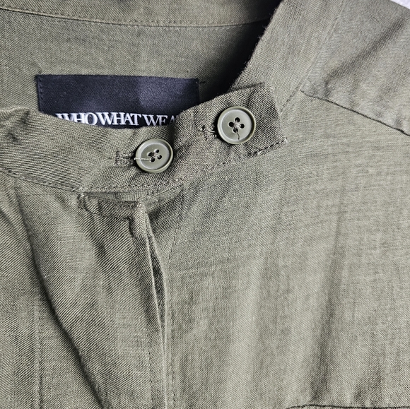 Who What Wear Womens Jacket Size L Olive Green Button Up Pockets Linen & Rayon - Picture 3 of 9